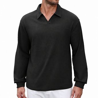 COOFANDY Mens Long Sleeve Knit Polo Sweater Lightweight Ribbed Pullover Shirt