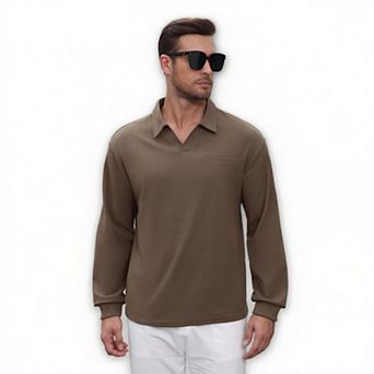 COOFANDY Mens Long Sleeve Knit Polo Sweater Lightweight Ribbed Pullover Shirt