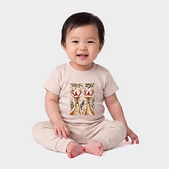 Christmas Deer Pair - Infant Jogger Pant Crew Set