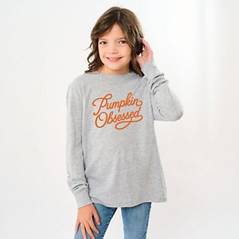 Pumpkin Obsessed Cursive - Youth Long Sleeve Graphic T-Shirt