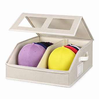 Stackable Baseball Hat Storage Box with Handles Dustproof Organization