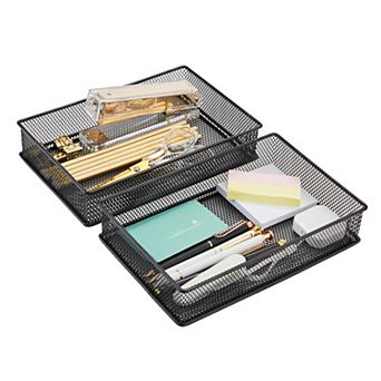 Set of 2 Steel Wire Mesh Drawer Organizer Multi Purpose Storage Tray