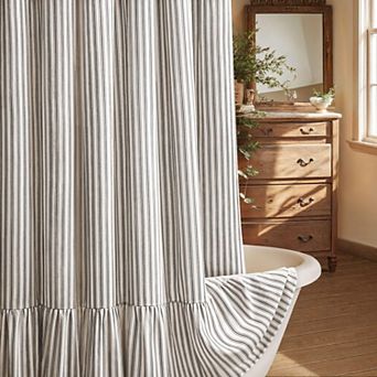 Farmhouse Boho Linen Shower Curtain Ruffle Hem Country Rustic Bathroom Decor