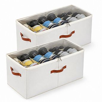 2-Pack Extra Large Shoe Organizer Foldable Adjustable Dividers Lid Storage