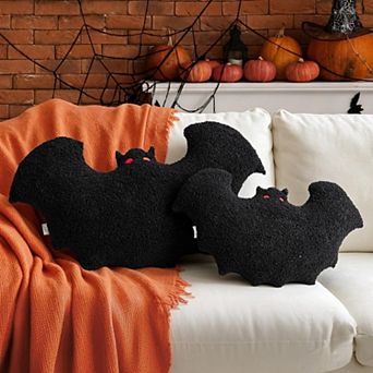 Set of 2 Bat Shaped Throw Pillows Halloween Holiday Home Decor Plush Cushions