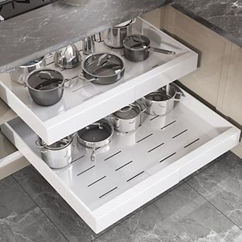 2-Pack Pull Out Cabinet Organizer Full Extension Slide Rails No Drill Storage