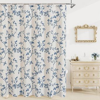 Floral Plant Leaves Cotton Blend Shower Curtain Farmhouse Decor Waterproof