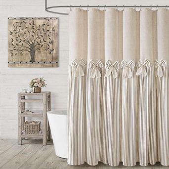 Farmhouse Chic Striped Linen Cotton Blend Bathroom Shower Curtain Washable