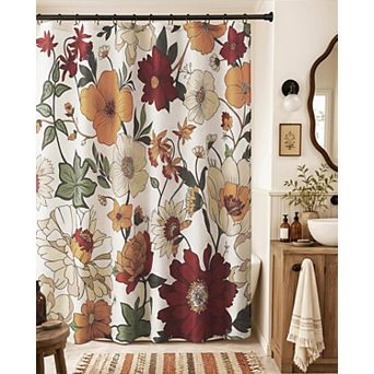 Boho Mid Century Modern Botanical Waterproof Fabric Shower Curtain With Hooks Home Decor