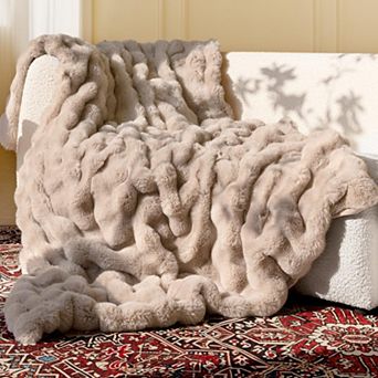 800GSM Dual Sided Faux Fur Bubble Throw Blanket For Couch Bedroom Living Room