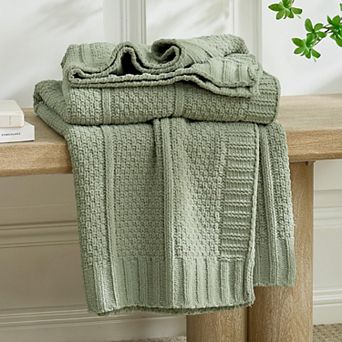 Chenille Throw Blanket Soft Cozy Moss Stitch Knit Decor for Couch Sofa Chair