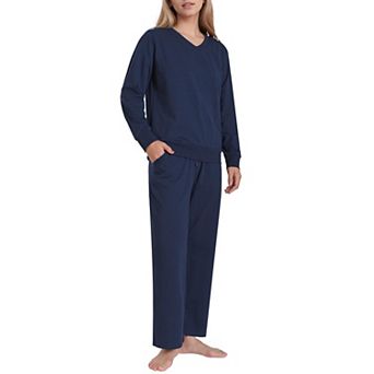 Women's Cotton Knit Lounge Set Long Sleeve V Neck Loungewear Outfits