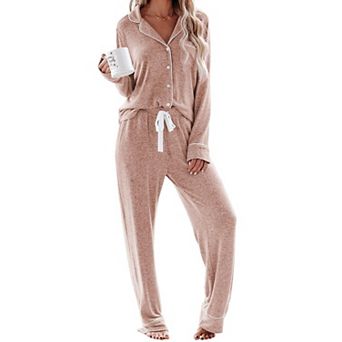 Women's Long Sleeve Pajama Set Soft Modal Button Down Lounge Sleepwear