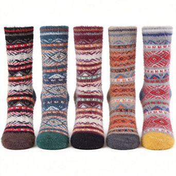 5-Pack Warm Winter Cozy Fuzzy Socks Soft Breathable Warm Gifts For Women
