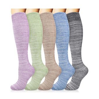 5 Pairs Women Warm Knee High Boot Socks For Cold Weather