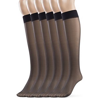 6-Pack Women Sheer Knee High Stockings Nylon Trouser Socks with Stay Up Band