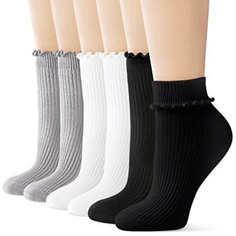 Womens 6 Pairs Ruffle Ankle Crew Socks Soft Breathable Comfortable