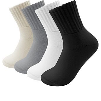4-Pack Women Cotton Blend Crew Socks Soft Cozy Everyday Casual Wear