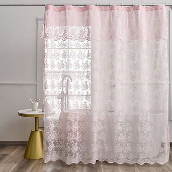Vintage Shabby Chic Lace Shower Curtain With Attached Valance