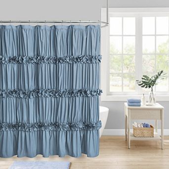 Set of 2 Ruffle Waterfall Farmhouse Shower Curtain Elegant Bathroom Decor