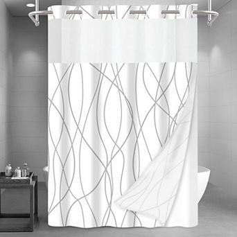 No Hook Shower Curtain With Snap On Liner Sheer Window Easy Care