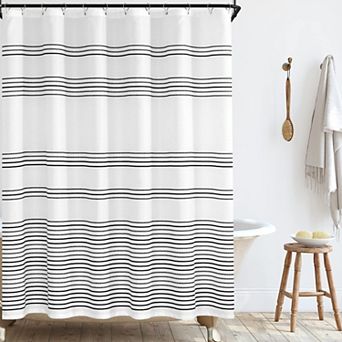 Modern Zig Zag Waterproof Fabric Bathroom Curtain With Hooks Washable Decorative Divider