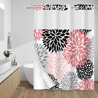 No Hook Shower Curtain With Liner Split Rings Easy Hang Water Repellent Washable