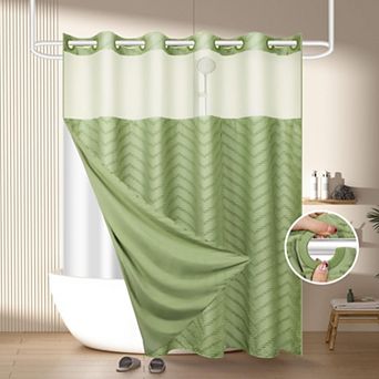 No Hook Shower Curtain Set With Snap In Liner Mesh Top Water Resistant
