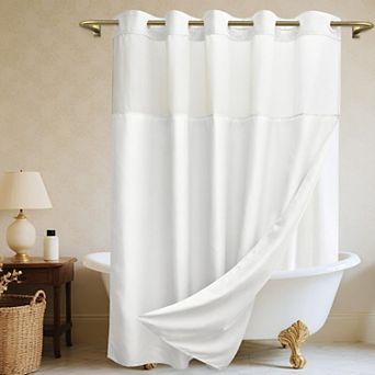 No Hook Shower Curtain Set With Liner Quick Install Mesh Window Easy Care