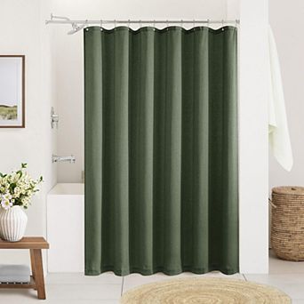Natural Linen Blend Water Repellent Bathroom Shower Curtain Rustproof Hooks