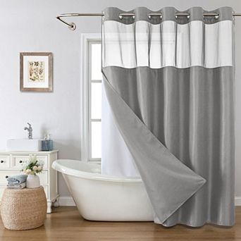 Waffle Weave Shower Curtain Set Built In Hooks Snap In Liner Sheer Window Machine Washable