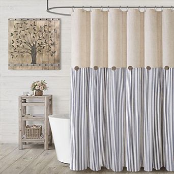 Farmhouse Linen Cotton Blend Shower Curtain With Button Detail