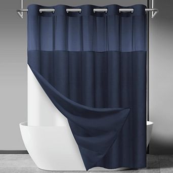 No Hook Slub Fabric Shower Curtain With Removable Liner Waterproof Quick Dry