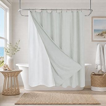 Fabric Shower Curtain Set with Detachable Liner Water Repellent Metal Hooks Included
