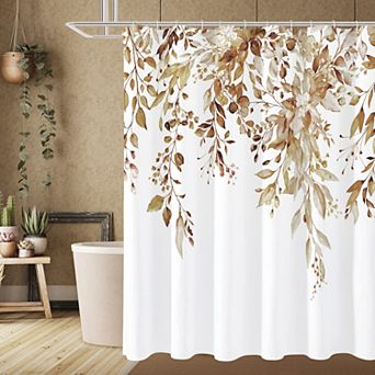 Eucalyptus Leaf Pattern Waterproof Polyester Shower Curtain