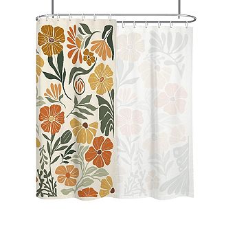 Boho Botanical Wildflower Print Fabric Shower Curtain Bathroom Decor
