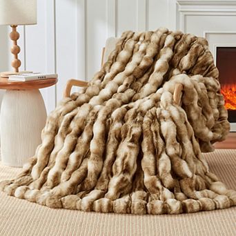 1000GSM Faux Rabbit Fur Throw Blanket Double Sided Plush Cozy Home Decor