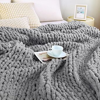 Chunky Cable Knit Chenille Throw Blanket Soft Breathable Home Decor Cozy Gift
