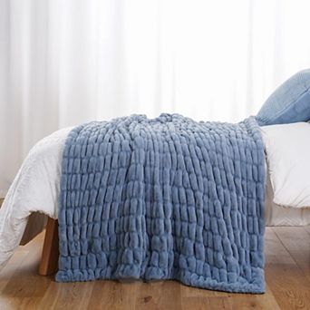 Reversible Rabbit Fur Throw Blanket Soft Cozy Warm Decor for Couch Bed