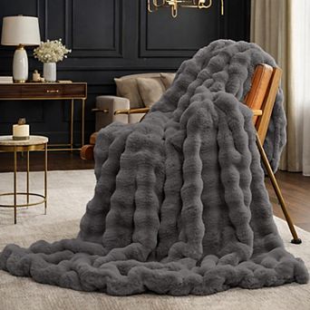Faux Fur Bubble Throw Blanket Soft Plush Cozy Home Decor