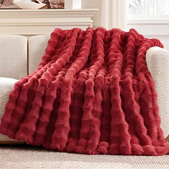 Faux Fur Bubble Throw Blanket Soft Plush Cozy Home Decor