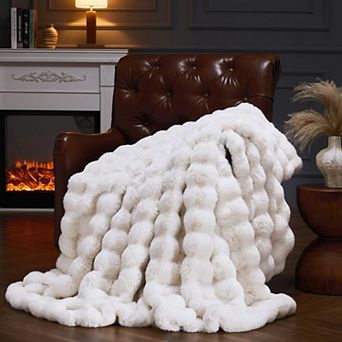 Faux Rabbit Fur Throw Blanket Fluffy Plush Warm Cozy Decorative