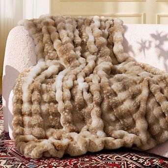 800GSM Dual Sided Faux Fur Bubble Throw Blanket For Couch Bedroom Living Room