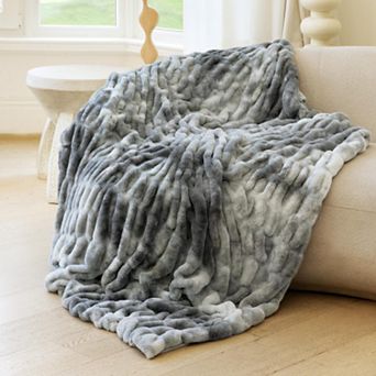 800GSM Dual Sided Faux Fur Bubble Throw Blanket For Couch Bedroom Living Room