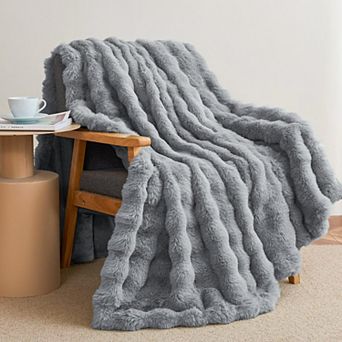 Faux Rabbit Fur Bubble Throw Blanket Reversible Cozy Plush Home Decor Gift