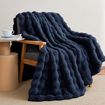 Faux Rabbit Fur Bubble Throw Blanket Reversible Cozy Plush Home Decor Gift
