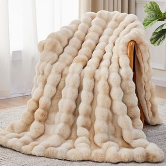 Faux Fur Throw Blanket Fluffy Soft Bubble Plush Warm Cozy Thick