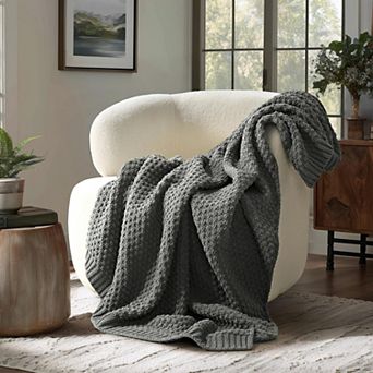 Chunky Chenille Knit Throw Blanket Moss Stitch All Season Warmth Oeko-Tex Certified