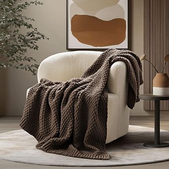 Chunky Chenille Knit Throw Blanket Moss Stitch All Season Warmth Oeko-Tex Certified