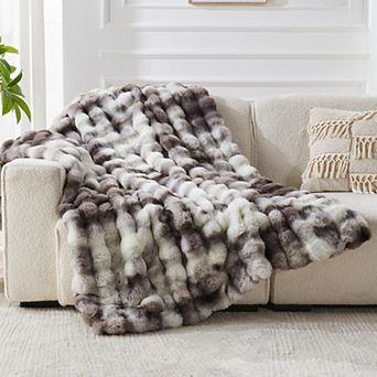 750GSM Faux Rabbit Fur Throw Blanket Bubble Wave Soft Cozy Home Decor